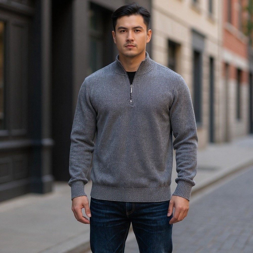 Mens Sweater Quarter Zip Navy Large Diamond Cable Knit Pullover Tommy Bahama